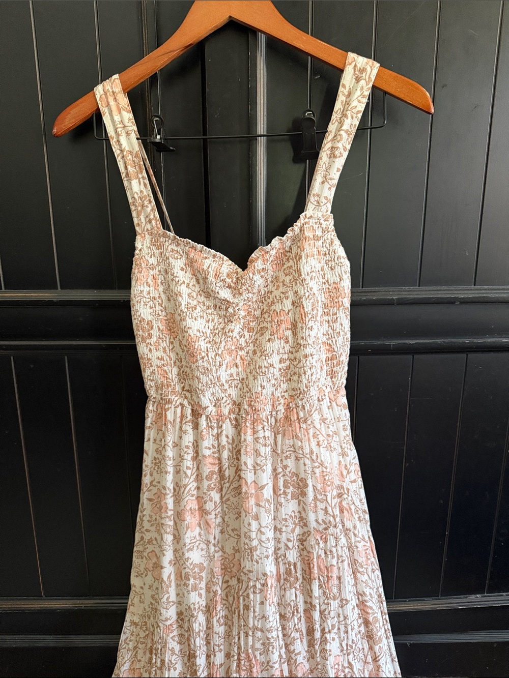 American Eagle Outfitters Pink and Cream Floral Smocked Sundress